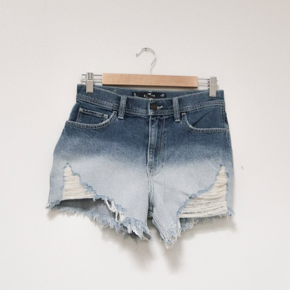 Dip Bleached White & Blue Denim Cutoff Shorts 🎨 HOLLISTER
